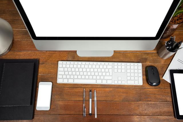 Transparent Office Desk Setup with Computer and Mobile Phone - Download Free Stock Videos Pikwizard.com