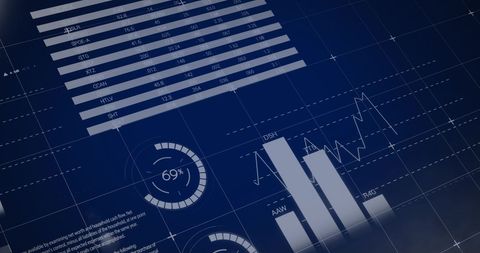 Digital Interface with Data Charts and Graphs on Blue Background - Download Free Stock Images Pikwizard.com