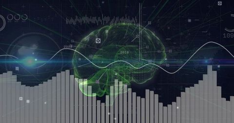 Futuristic 3d brain model with analytics data visualization