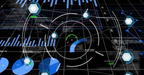 Futuristic digital interface with real-time data visualization