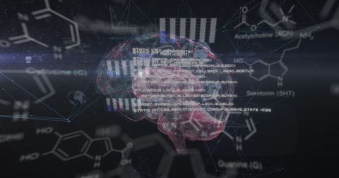 Rotating Digital Brain With Chemical Formulas and Data Nodes - Download Free Stock Images Pikwizard.com