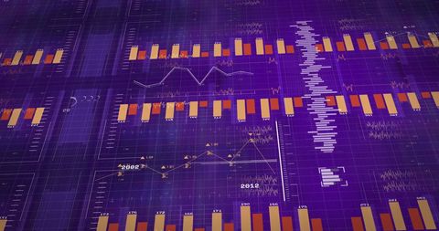 Digital Interface with Dynamic Data Charts on Blue Background