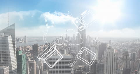 Cloud Computing Technology over Cityscape Skyline