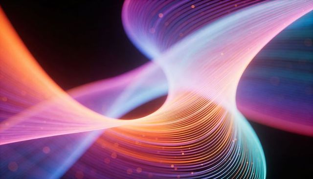 Neon Ribbon Light Trails Twisting into Central Void with Glowing Bokeh and Gradient Flow