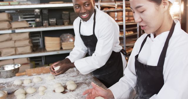 Two Bakers Kneading Dough at Artisan Bakery - Download Free Stock Images Pikwizard.com