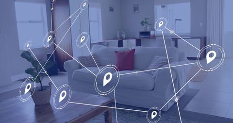 Smart Home Technology Concept with Overlaid Network in Living Room