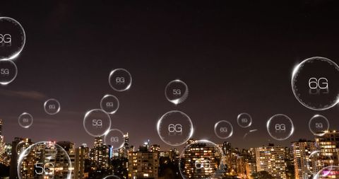 6G Network Connections Overlapping Night Cityscape Skyline - Download Free Stock Images Pikwizard.com