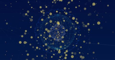 Digital network globe with floating polygons