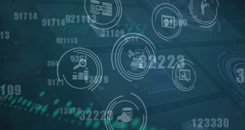 Digital Data Processing Graphics Overlaid on Blue Background