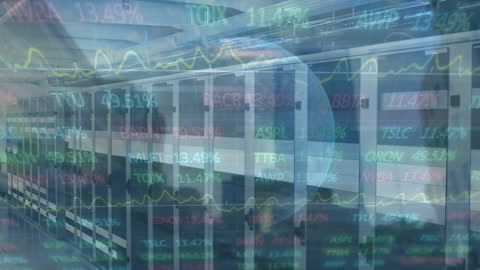 Digital Data Streams Travelling Over Server Room Global Network