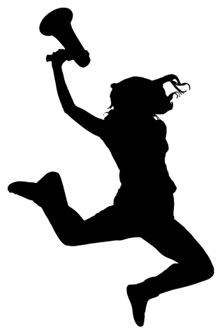 silhouette of excited woman jumping with loudspeaker on transparent background - Download Free Stock Videos Pikwizard.com