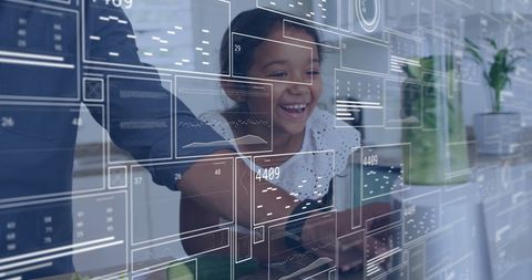 Father Daughter Duo Exploring Digital Interfaces in Kitchen