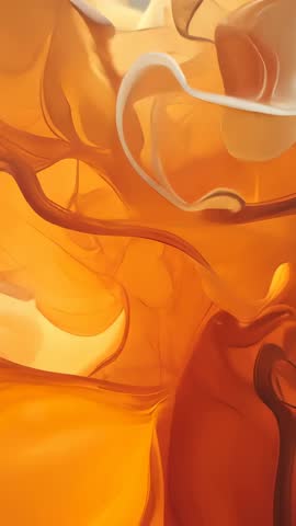 Vertical Abstract Amber Ribbons Flowing and Folding with Translucent Veins and Warm Glow
