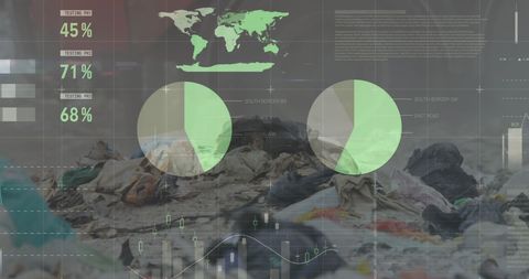Digital Overlay of Global Waste Statistics on Landfill Background