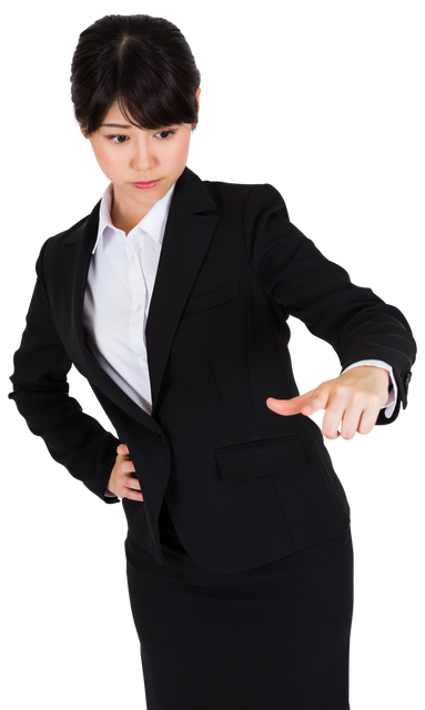 Confident Asian Businesswoman Pointing Gesture on Transparent Background - Download Free Stock Videos Pikwizard.com