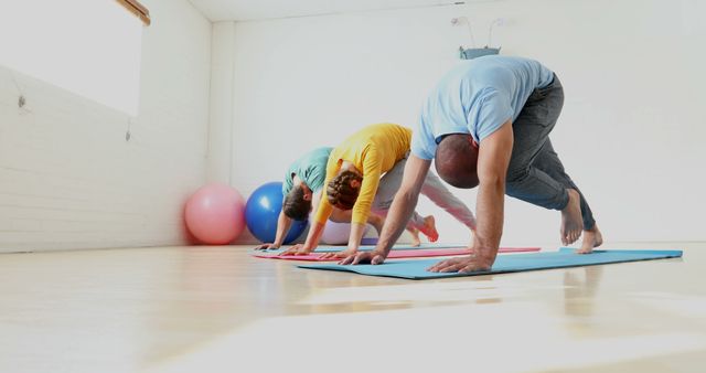 Group of People Doing Yoga Plank Pose in Bright Studio - Download Free Stock Images Pikwizard.com