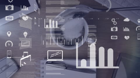 Digital Data Visualization Over Office Desk Items