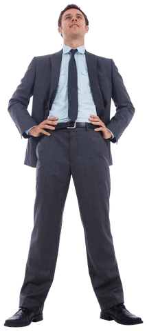 Confident Businessman with Hands on Hips Standing Tall Transparent