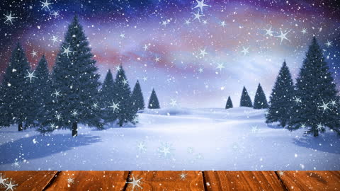 Winter Wonderland with Falling Snowflakes in Scenic Forest