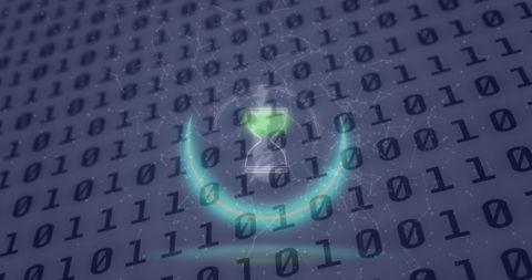 Neon Hourglass Overlapping Binary Code on Digital Screen - Download Free Stock Images Pikwizard.com