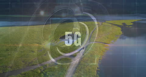 Overlay of Financial Data Technology with Scenic Landscape and 5G Concept