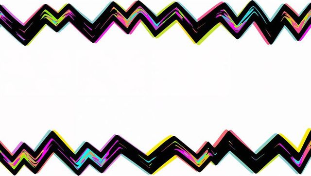 Neon zigzag border framing with cyan magenta yellow glitch chevrons and white space