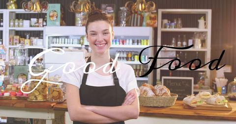 Smiling Saleswoman in Cafe Promoting Fresh Food Choices - Download Free Stock Images Pikwizard.com