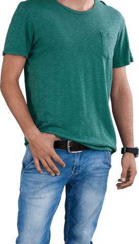 male model wearing transparent green t-shirt with blue jeans - Download Free Stock Videos Pikwizard.com