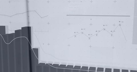Monochrome 3D Bar Chart Showing Layered Line Graphs with Numeric Annotations