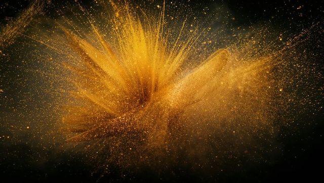 Golden dust explosion in abstract dark space