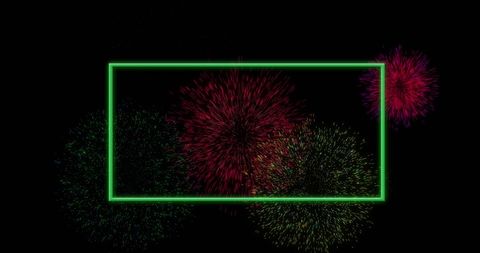 Christmas and New Year Fireworks with Neon Green Frame - Download Free Stock Images Pikwizard.com