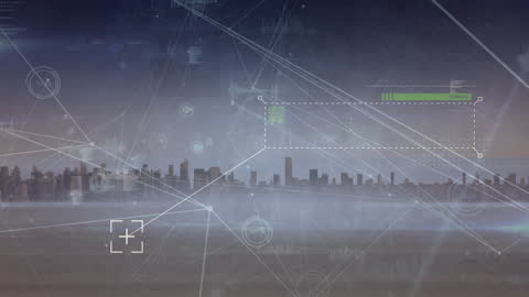 Digital Network Concept of Cityscape with Data Overlay
