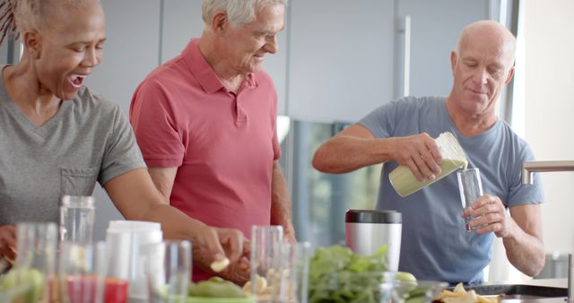 Senior Friends Making Healthy Smoothies in Modern Kitchen - Download Free Stock Images Pikwizard.com