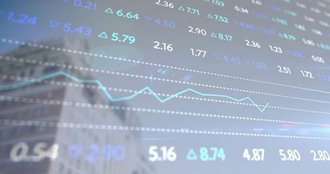 Stock Market Trends and Data Analytics Overlay with Blurred Highrise