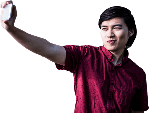 Young Man Taking a Selfie with Smartphone Concept Transparent