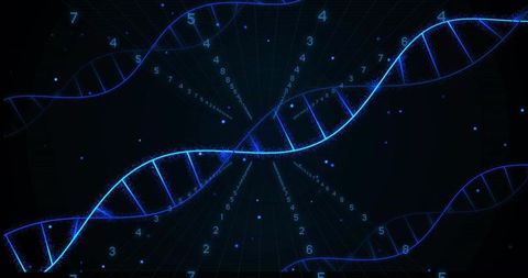 Glowing Blue DNA Helix in Futuristic Digital Interface