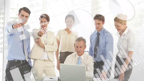 Team Analyzing Financial Data with Virtual Diagrams in Office