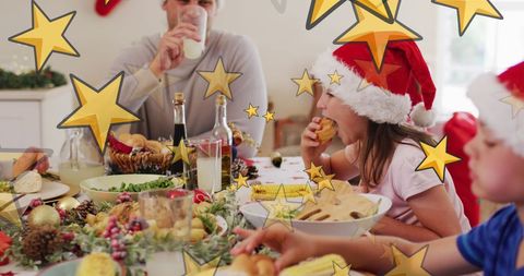 Festive Family Christmas Dinner with Santa Hats