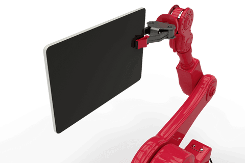 red robotic arm holding digital tablet isolated on transparent surface - Download Free Stock Videos Pikwizard.com