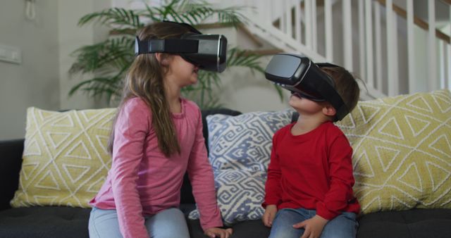 Kids Enjoying Virtual Reality Headsets at Home - Download Free Stock Images Pikwizard.com