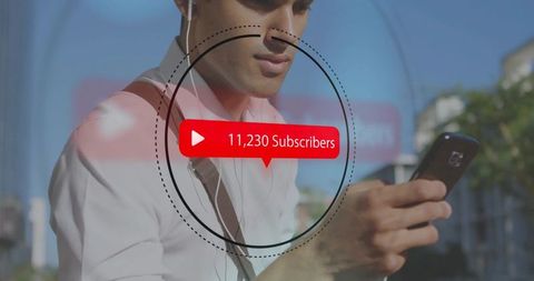 Urban lifestyle and technology: man checking subscribers on smartphone