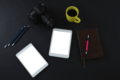 Transparent Tech Workspace with Tablet and Coffee on Desk - Download Free Stock Videos Pikwizard.com