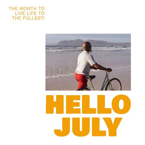 Man Cycling by Ocean with Inspiring July Message - Download Free Stock Templates Pikwizard.com