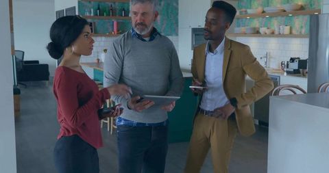 Collaborative Discussion in Modern Office Lounge Area