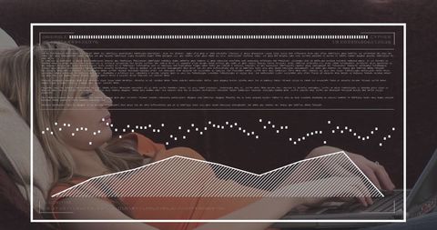 Businesswoman Utilizing Tablet Amidst Digital Chart Visualization