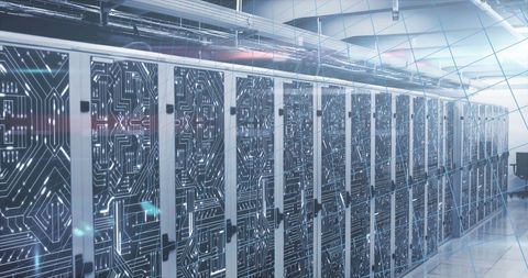 Advanced Technology Server Room with Circuit Board Overlay - Download Free Stock Images Pikwizard.com