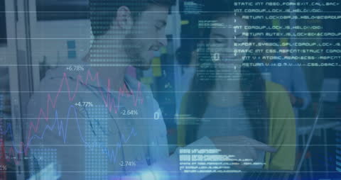 Diverse Professionals Analyzing Data Overlay with Digital Graphics