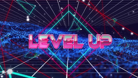 Neon Level Up Concept With Futuristic Metaverse Grid