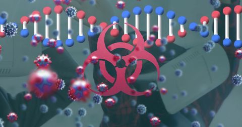 Coronavirus pandemic concept with cells and biohazard symbol