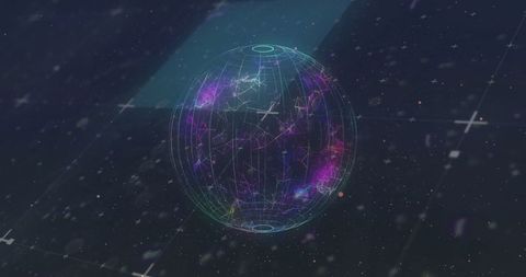 Digital globe with neon network connections in space